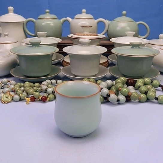 杯微瑕天青束腰杯原矿原釉原产地