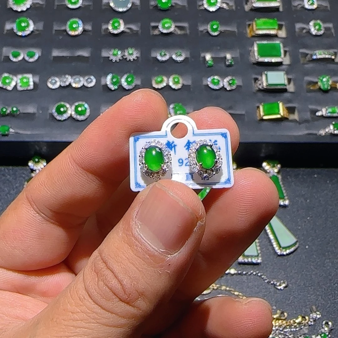 翡翠银S925镶嵌耳饰