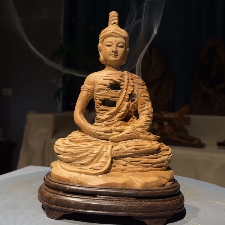 香樟木残佛香炉摆件