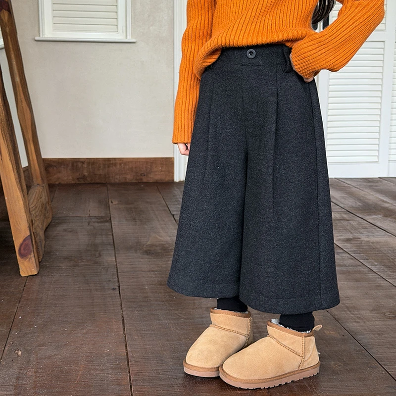 【加绒假两件】女加厚时髦裤子冬季儿童休闲保暖假两件毛呢裤25K052