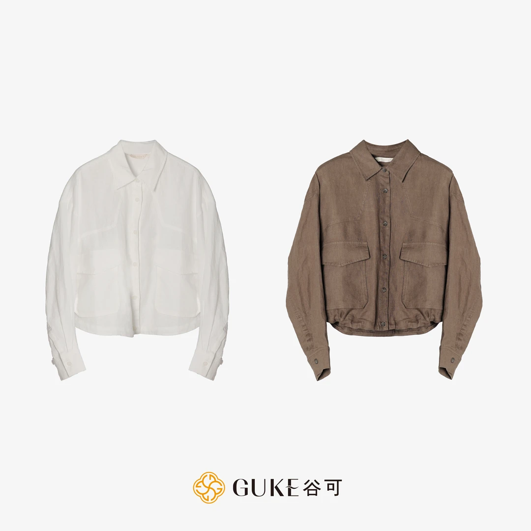 GKE/谷可S5120亚麻休闲短款外套女2025新款春季宽松百搭夹克上衣