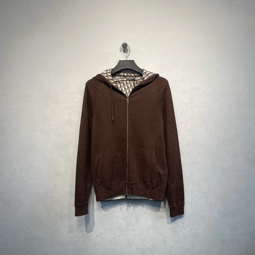 未使用 DIOR/迪奥 棕色内里满印拉链连帽外套/M码/DY216410