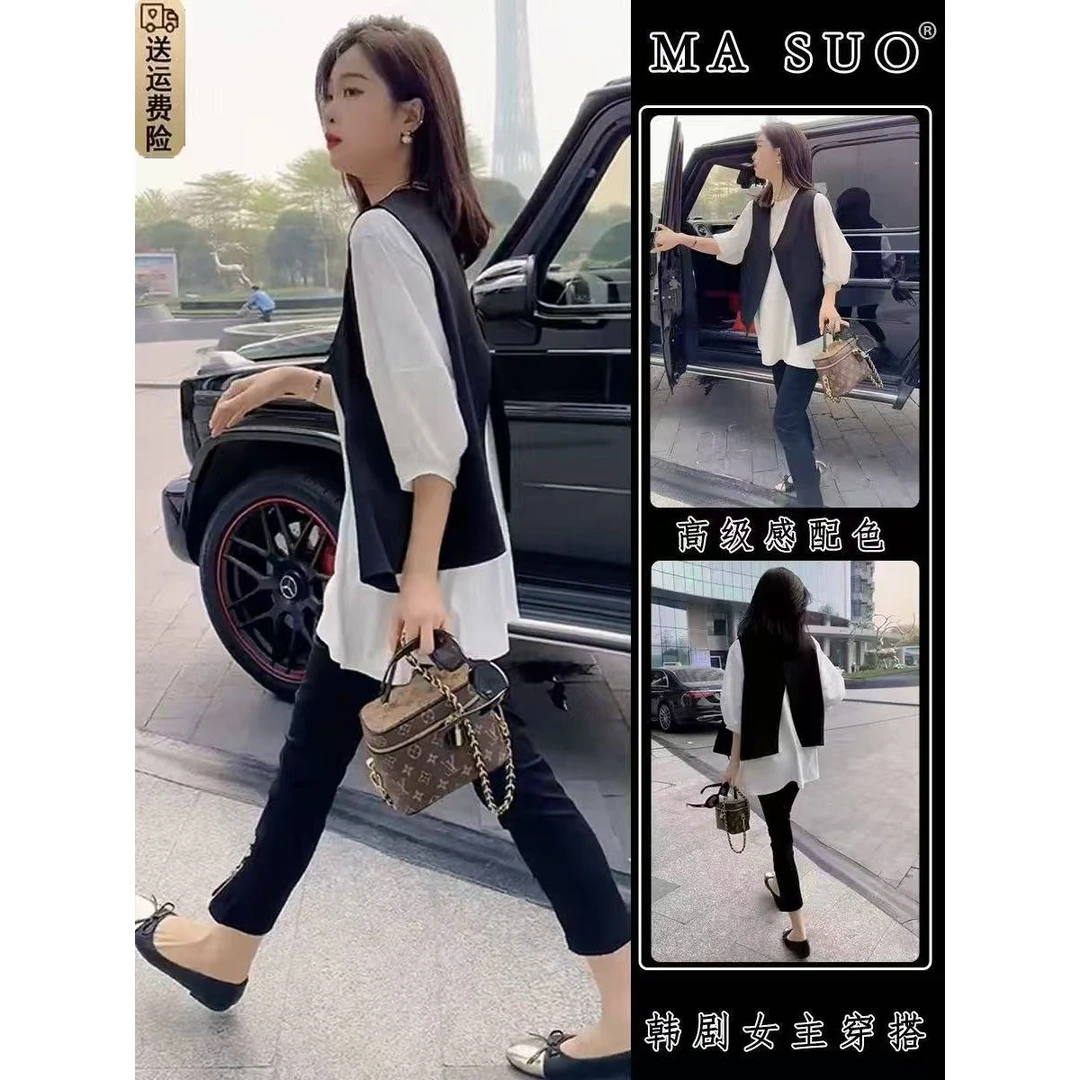 《东北徐老大推荐》大码显瘦春夏新款百搭真两件0382