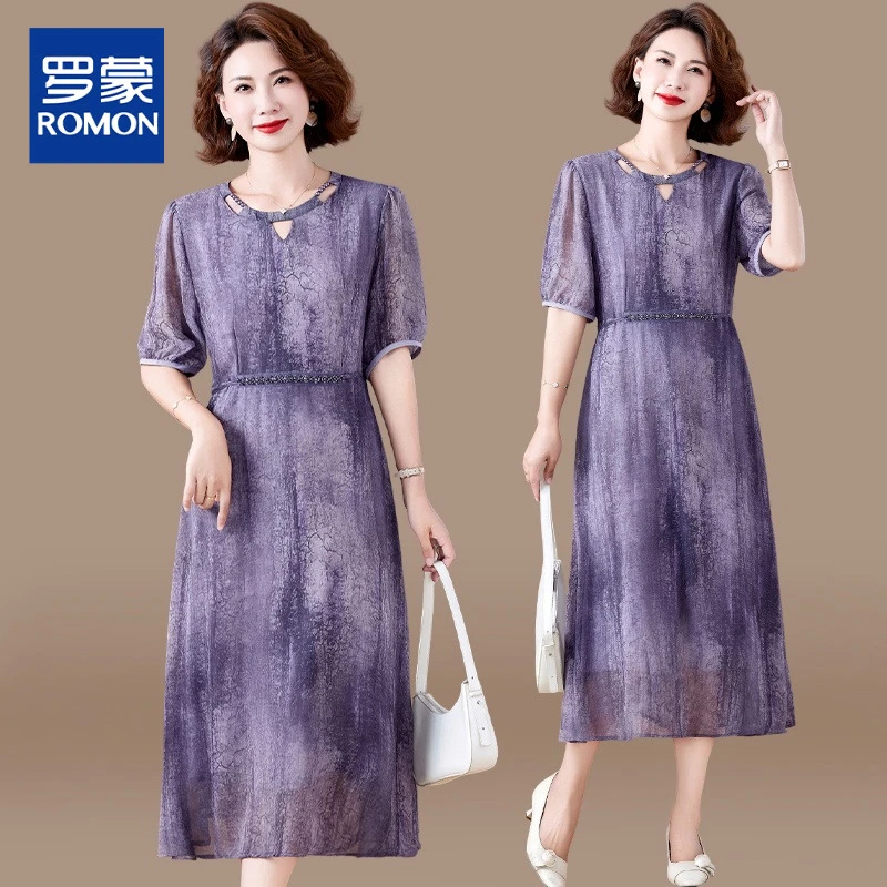 妈妈夏装连衣裙洋气减龄雪纺裙2025新款中年时尚夏季气质短袖裙子
