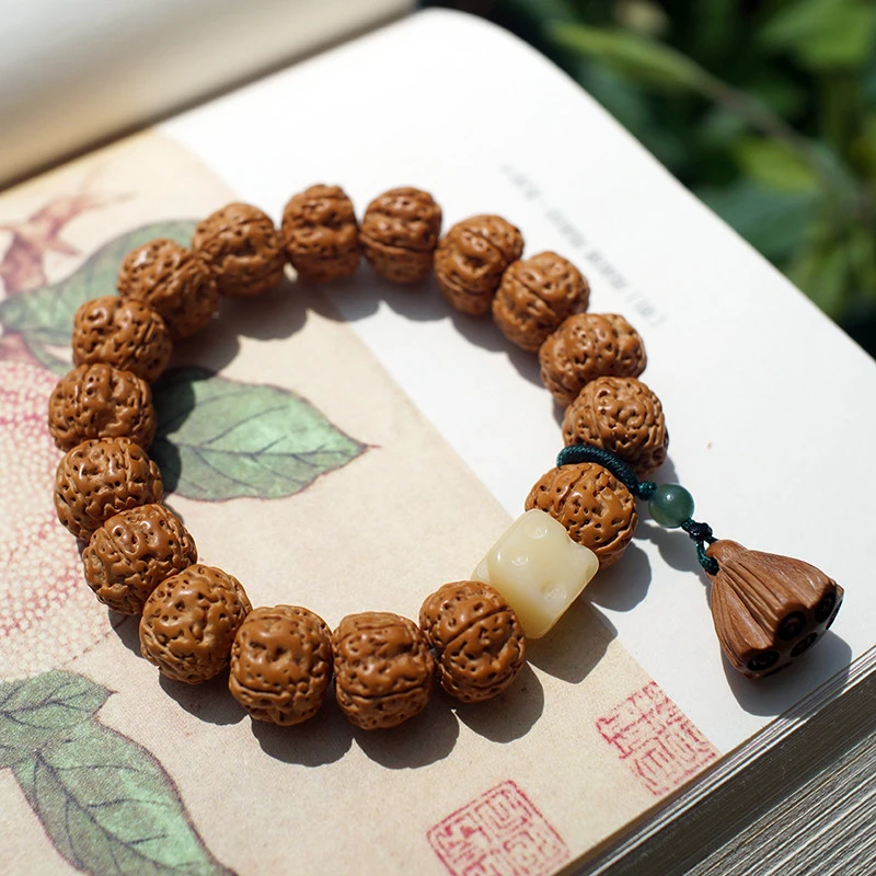 原创11mm金刚菩提子单圈手串新中式配饰雕刻莲蓬手链包邮36颗念珠