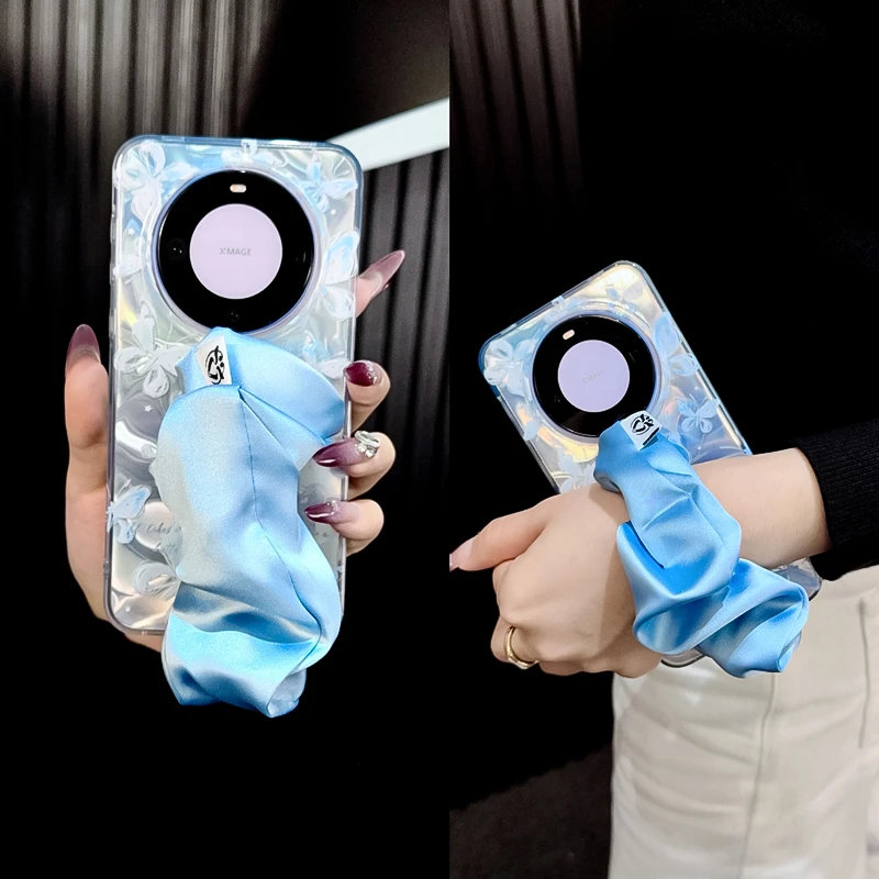 适用华为mate60pro手机壳新款mate60套huawei晕染蝴蝶ins腕带女款