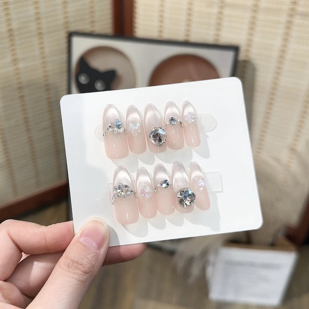 【甜心奶油】气质爆闪猫眼纯欲贴钻美甲显白春夏穿戴甲手工可拆卸