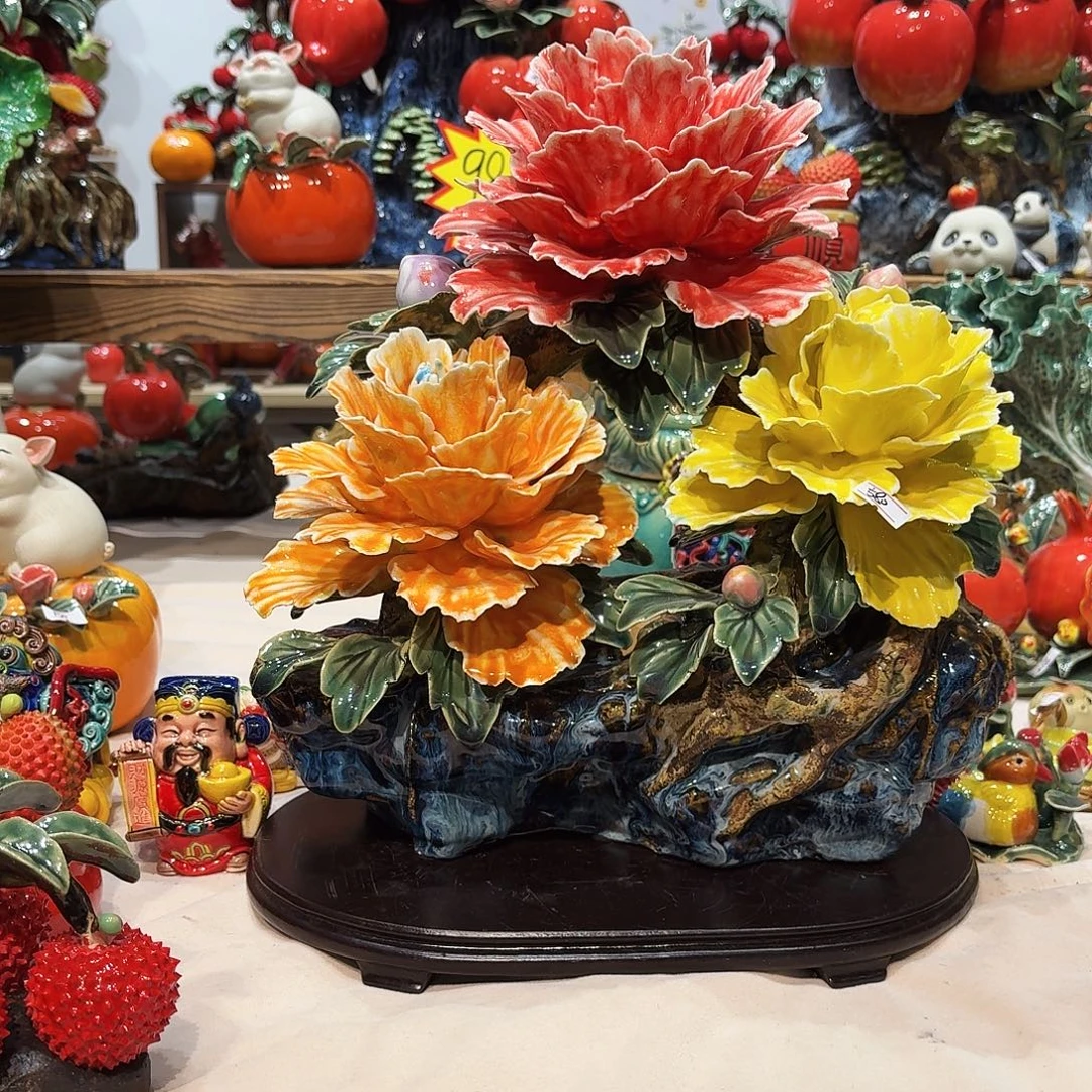 陶瓷牡丹花摆件陶瓷