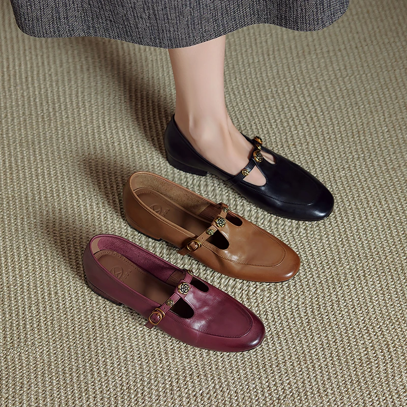 WGW661/3cm/法式复古T子扣山茶花早春新款百搭配裙子英伦玛丽珍鞋