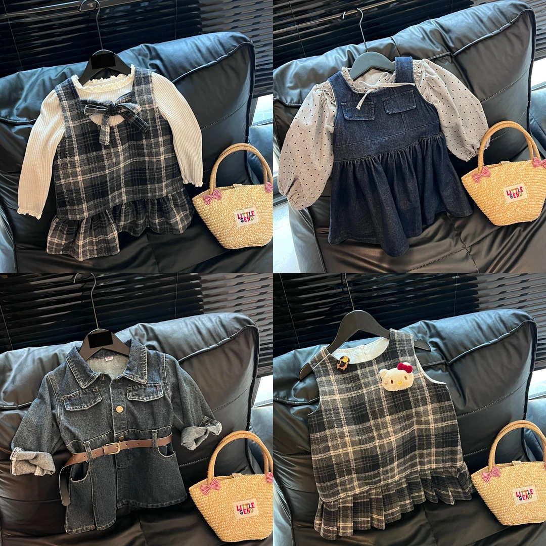 (A01-A99）女童秋冬新款连衣裙套装小香风气质牛仔洋气针织格子