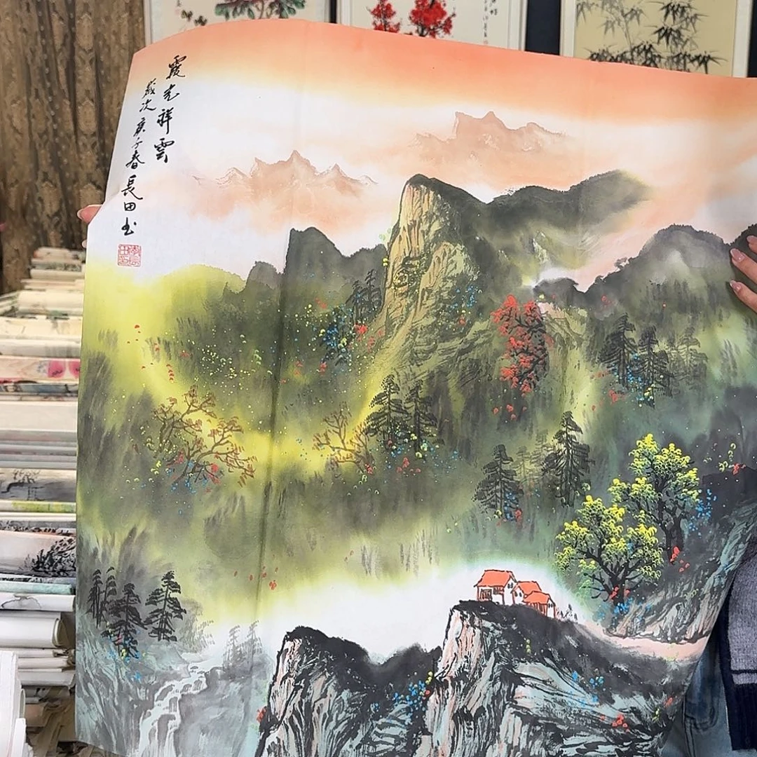 纯手绘国画作品好看斗方