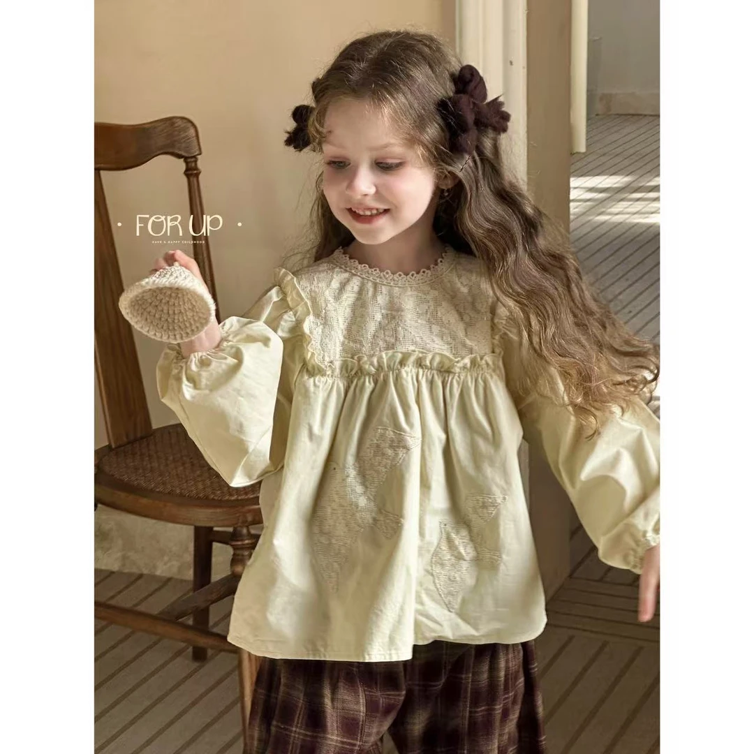 【现货】[FOR UP]法式蕾丝小鸽子刺绣木耳边娃娃衫253-FU-75061