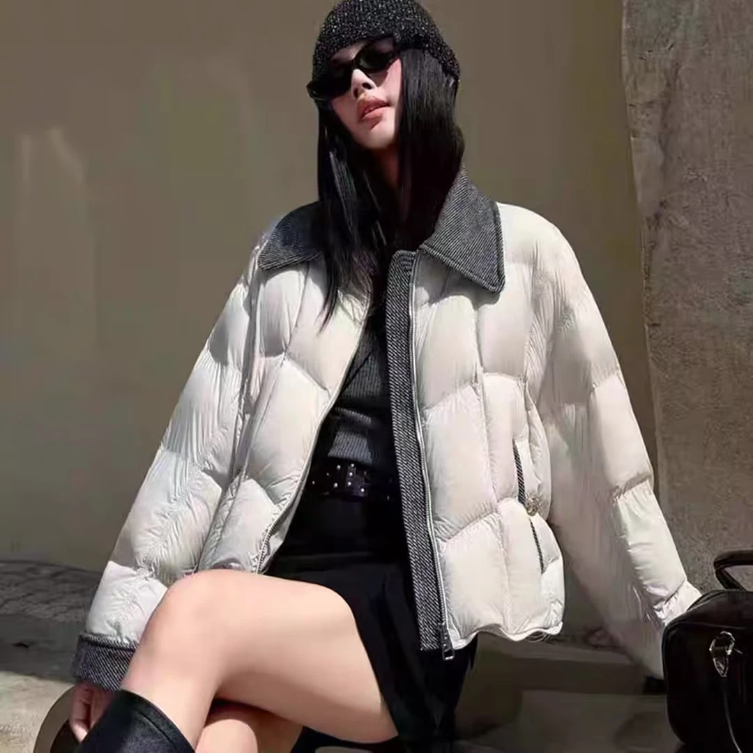 【江油恒宣】D16915时尚潮流牛仔拼接短款羽绒外套