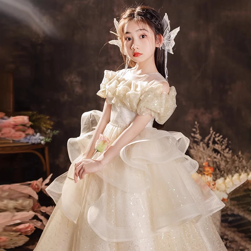 公主裙女童高端礼服主持人气质花童婚礼小女孩钢琴生日礼服裙女童