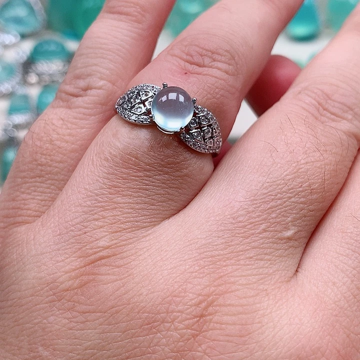 蛇纹石玉戒指银S925镶嵌