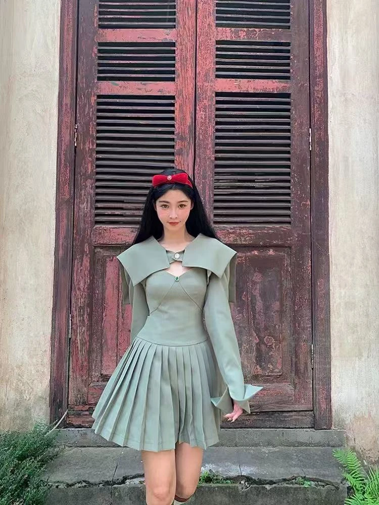 V领通勤女装收腰连衣裙夏季长袖超短裙修身短裙名媛