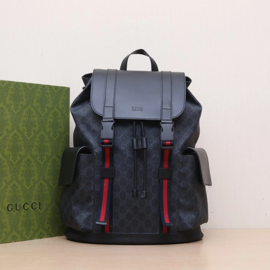 99新 GUCCI/古驰 小花攀攀 Supreme 抽绳双肩包 旅行登山包 帆布