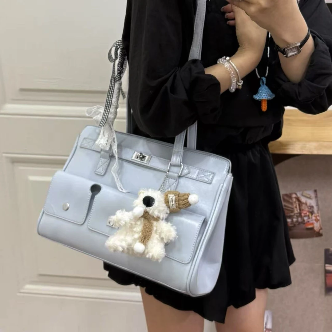 韩国复古机车双肩腋下包包女2025新款大容量单肩包通勤精致托特包