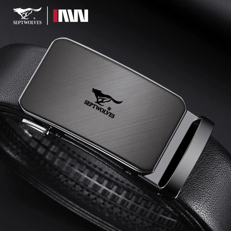 七匹狼男士皮带真皮自动扣腰带男品牌简约商务真牛皮卡槽裤带软皮