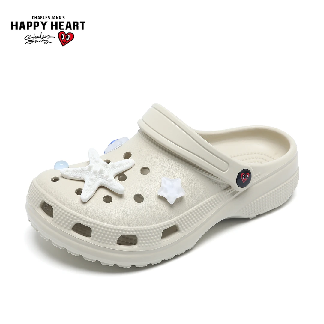 查尔斯桃心洞洞鞋男女新款2025夏季百搭厚底增高外穿包头凉拖鞋
