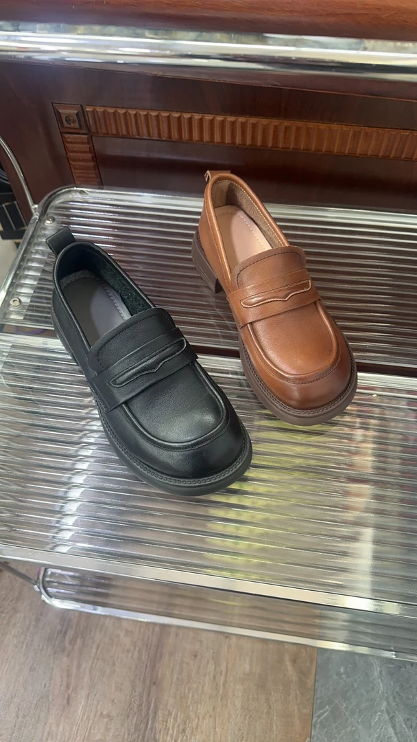 春季新款软底乐福鞋英伦风厚底皮鞋5205真皮