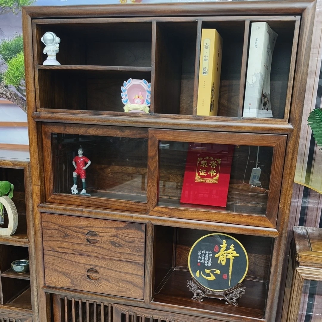 新中式榆木全实木双门酒柜客厅储物柜边柜书柜立柜收纳柜宋氏美学