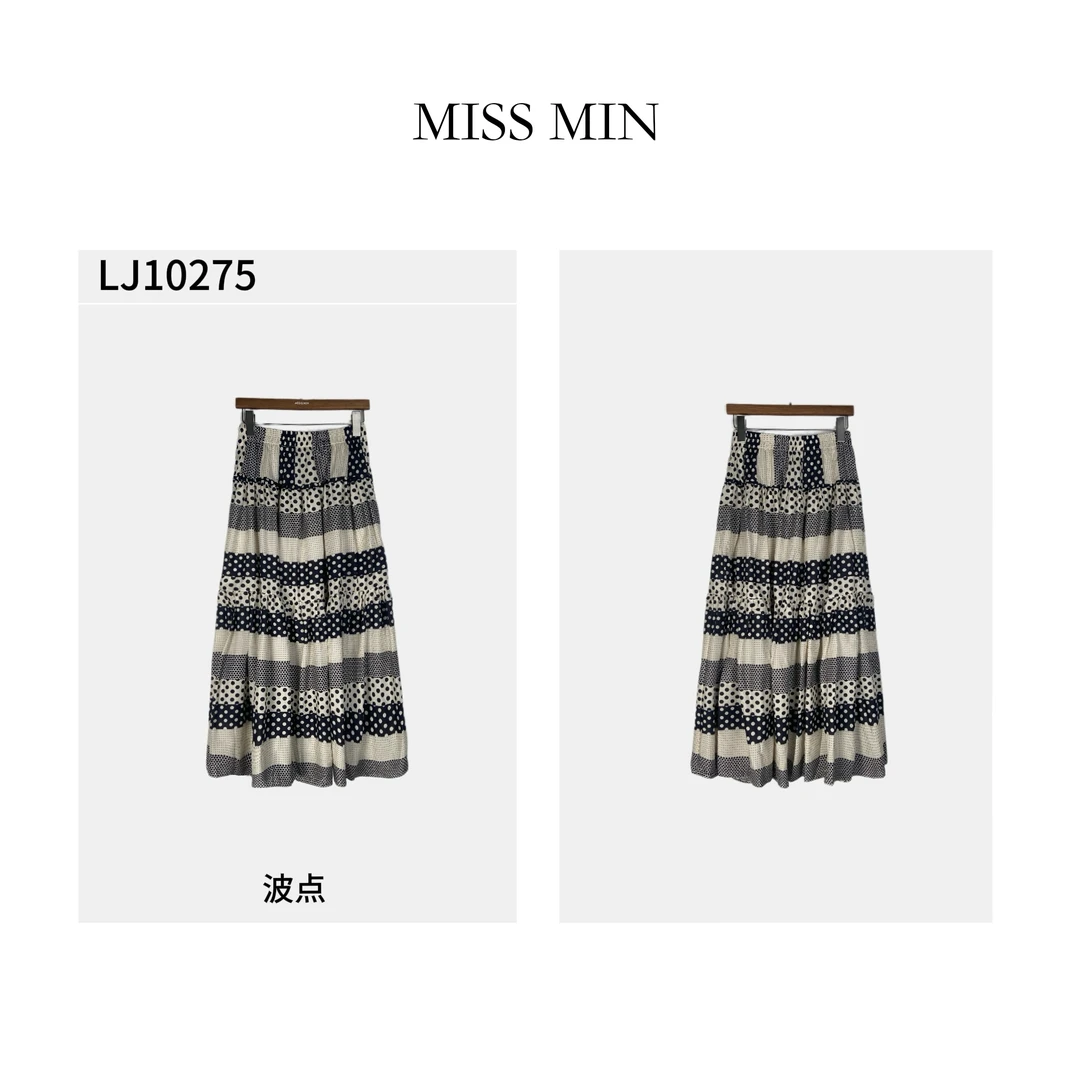 LJ10275 度假风波点印花洋气衣服女大裙摆拼接A字长裙MISS MIN