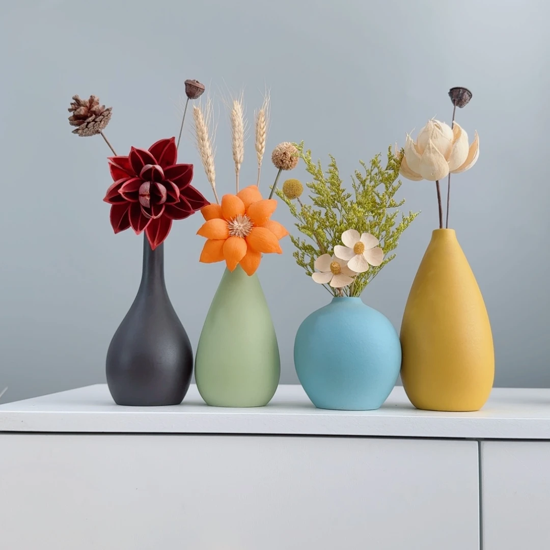 摆件陶瓷小花瓶含花总高约20-30cm