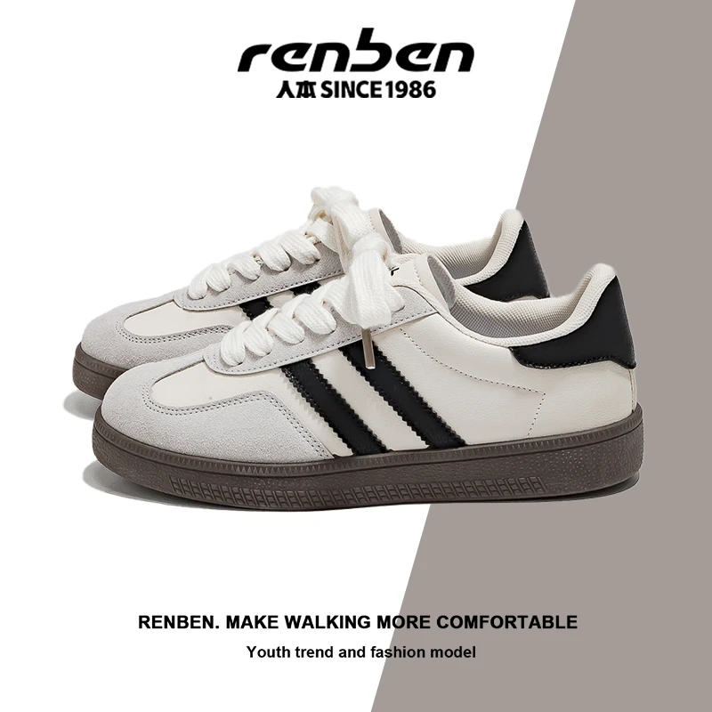 人本体育旗舰2025新款复古百搭德训鞋女款加绒保暖休闲板鞋学生