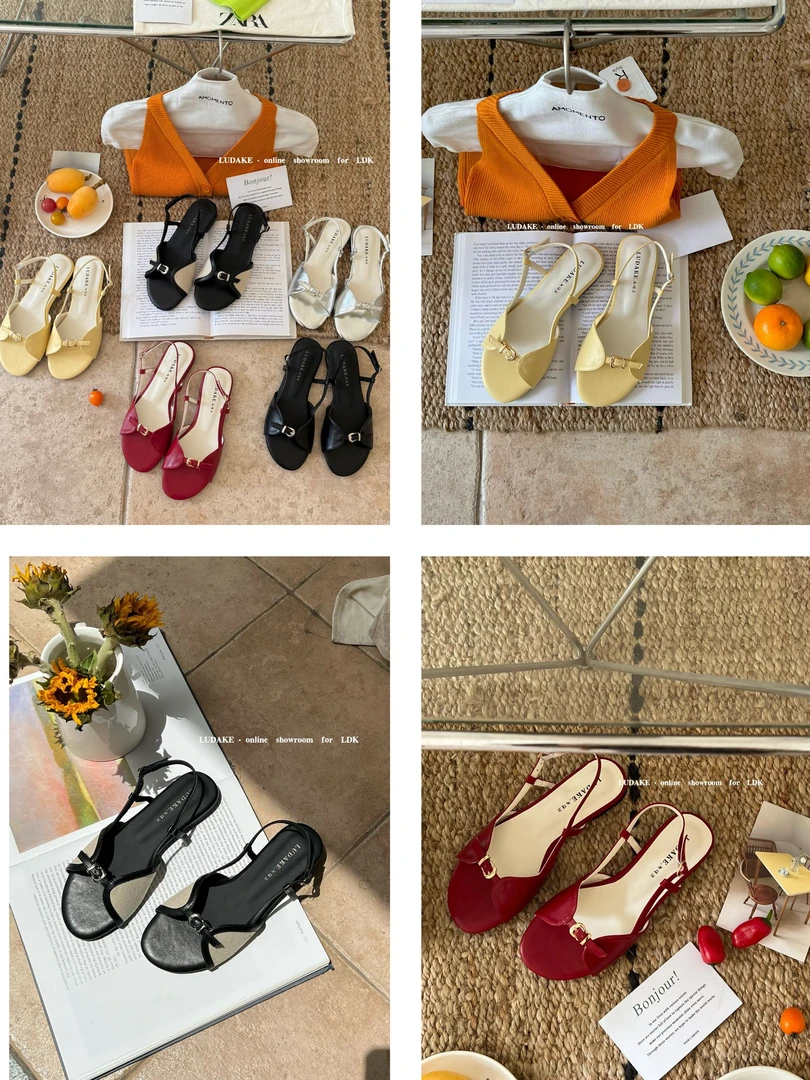 鑫燃KIKI 高级感绝美平底复古设计感露趾一字带凉鞋 135 MDG