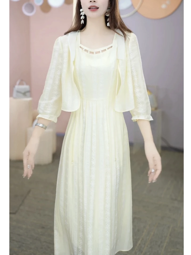 【外套+连衣裙】X018 # 2025早秋新款气质收腰显瘦修身两件套裙