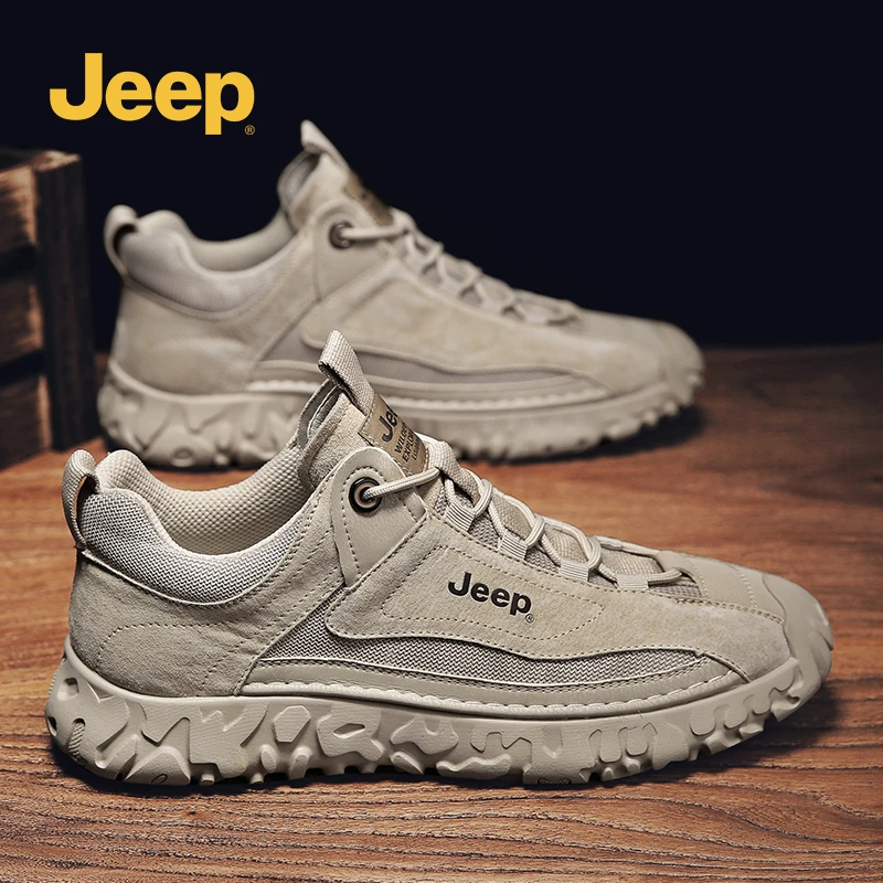 Jeep吉普男鞋2025新款户外真皮厚底耐磨徒步鞋舒适透气低帮运动鞋