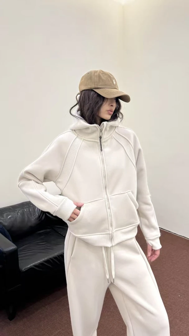 YD-韩系！lu同款外套25秋冬新款加绒加厚休闲开衫连帽外套女