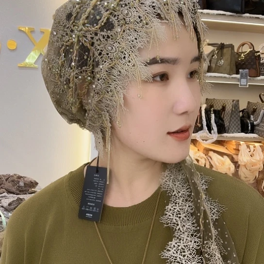 棉绿色流苏披肩帽梦莎