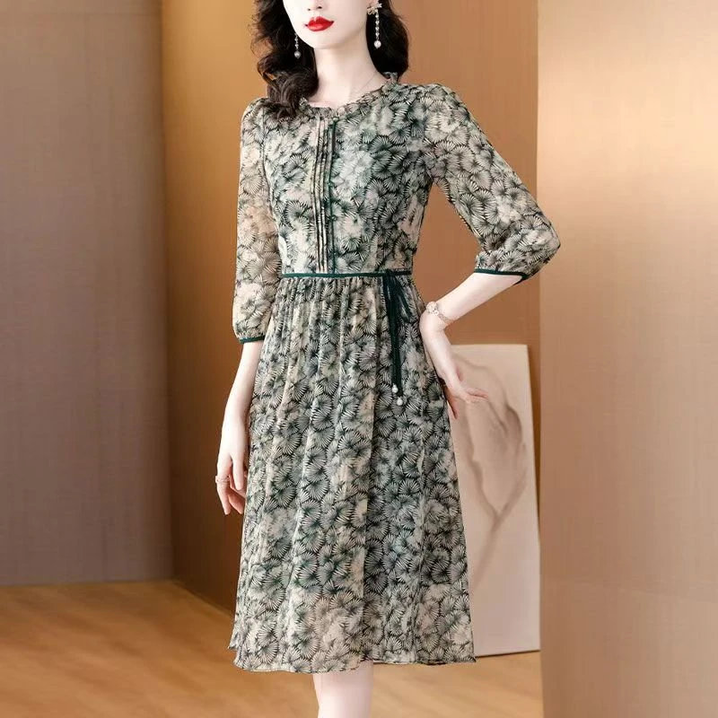 9860-夏装洋气连衣裙新款女装时尚短袖碎花长裙子[货位B仓]