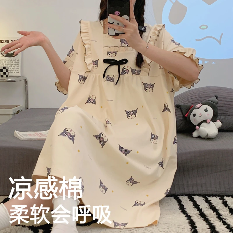 库洛米法式睡裙女宫廷公主风短袖卡通可爱少女学生家居服2025新款