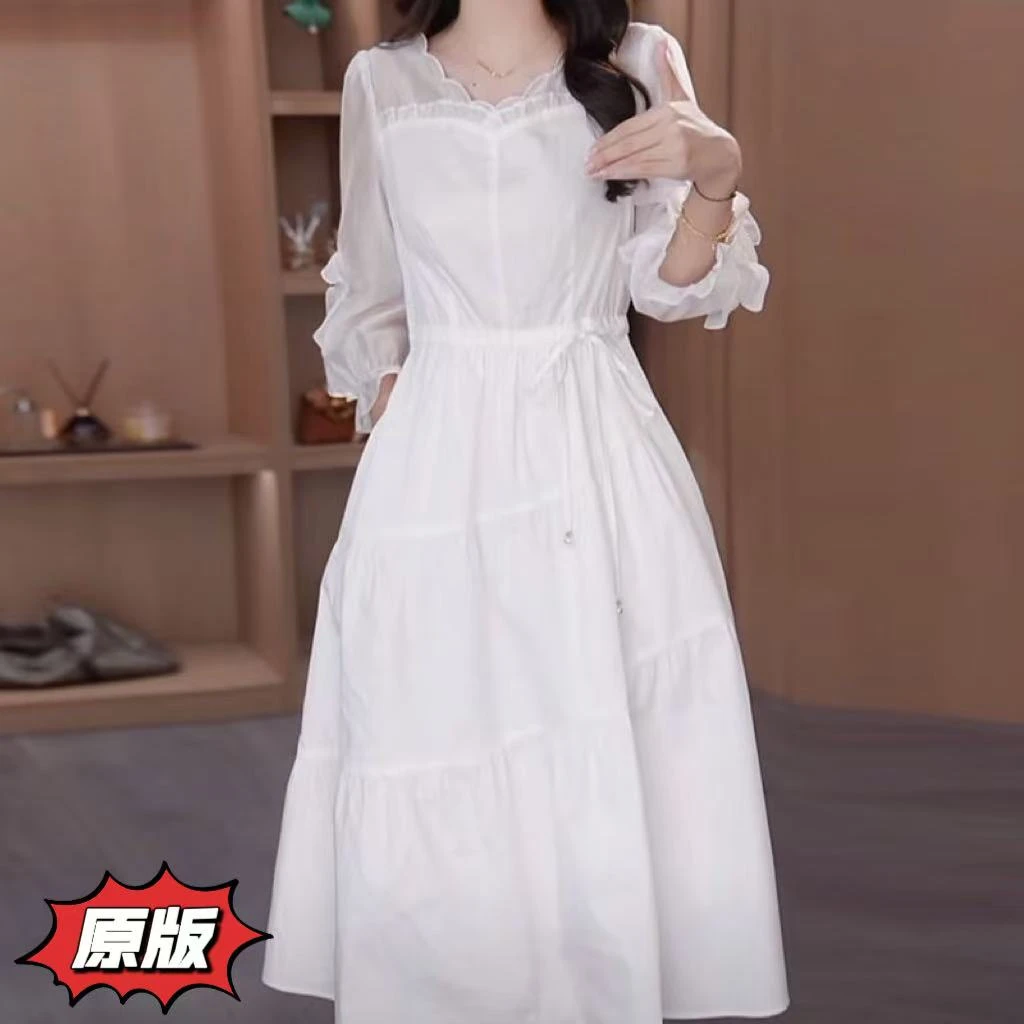 高档冰竹棉时尚女装连衣裙2025秋季新款收腰显瘦洋气轻奢减龄裙子