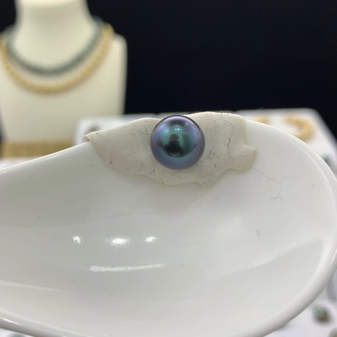 未镶嵌裸珠定制海水珍珠9.8mm深海蓝细微瑕