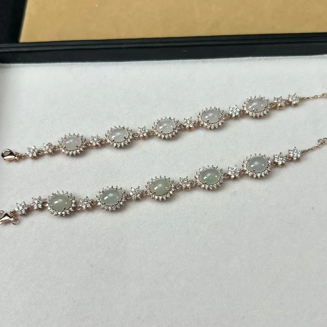 【缺货】S925翡翠蛋面手链多样性发一 有暇 8*7*2 V0079