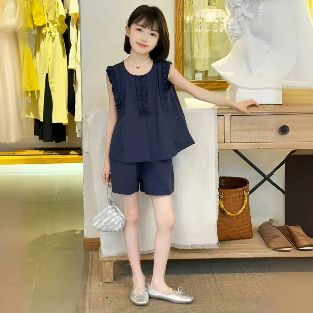 女童设计款套装两件高级夏季无袖女孩洋气儿童