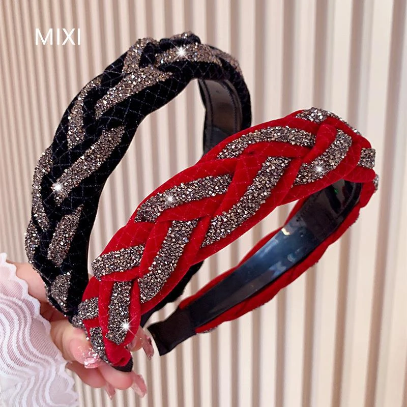 宽边麻花辫水钻发箍高颅顶百搭外出显脸小发卡轻奢高级感带齿防滑