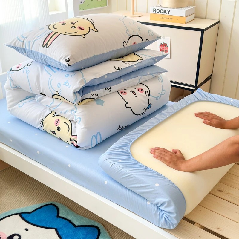 大学生宿舍全棉床笠三件套乌萨奇纯棉床品床单被套上下铺寝室床品