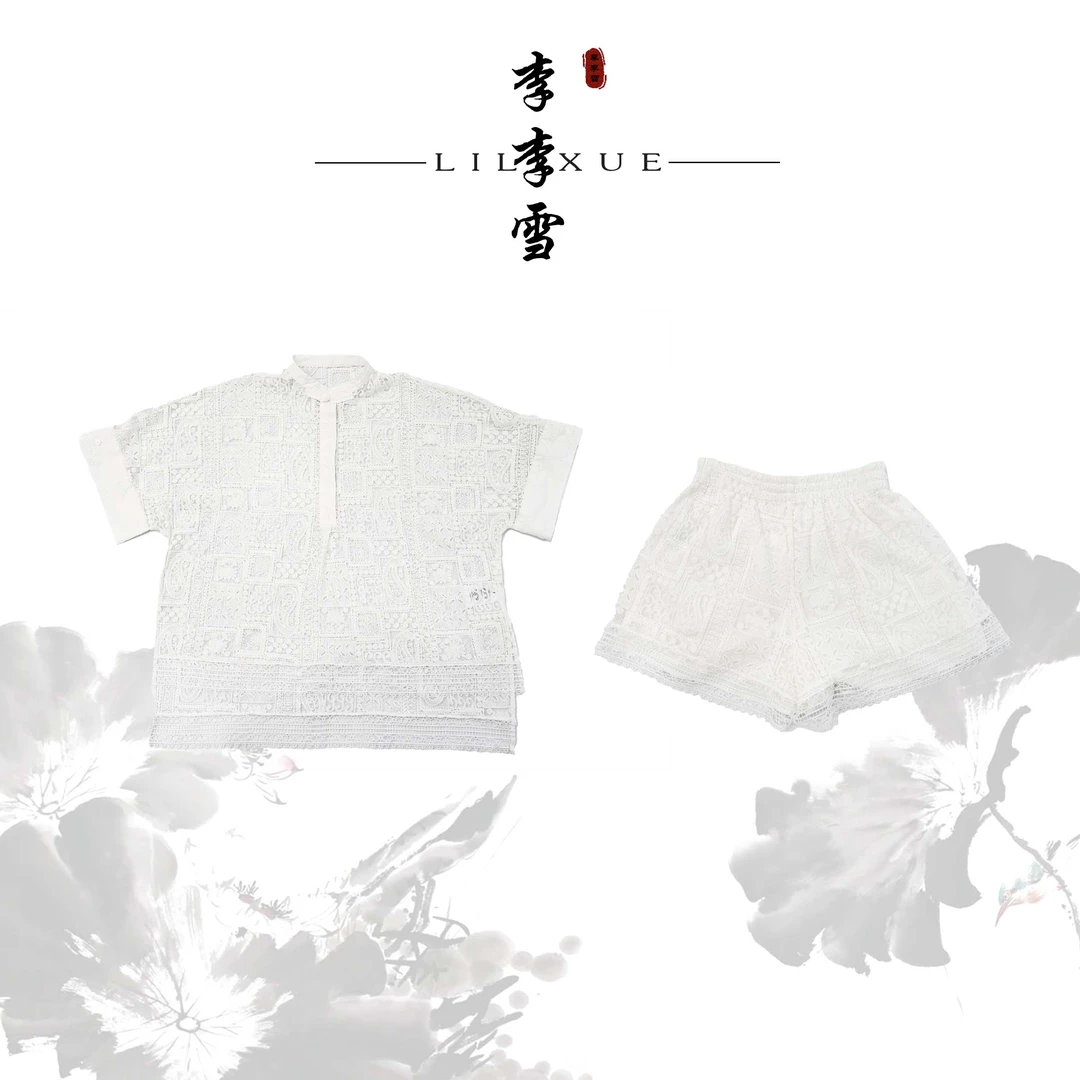 LILIXUE『素锦雅纹』夏季新中式镂空套装轻奢上衣时尚提花女装蕾丝