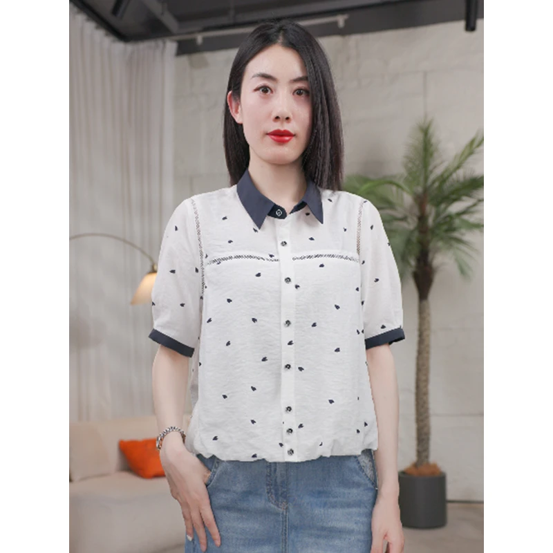 夏季新款时尚休闲显瘦减龄简约设计感百搭小衫女装衬衫女919D627