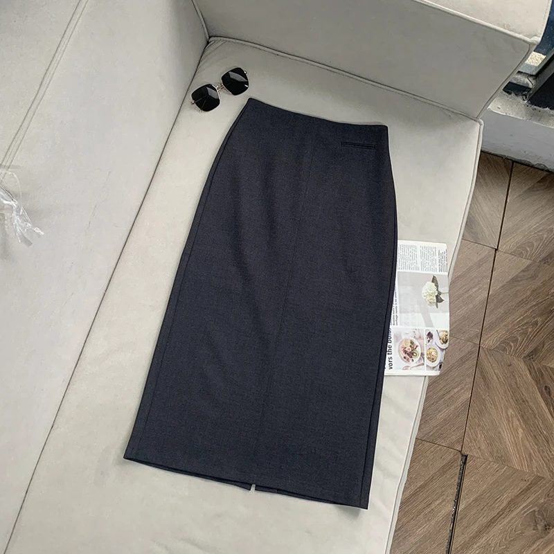【南油子宸】轻奢西装气质半身裙女秋冬高端百搭显瘦灰色长裙802008