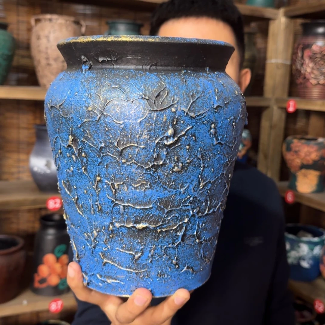 红陶浮雕花盆炸炸炸