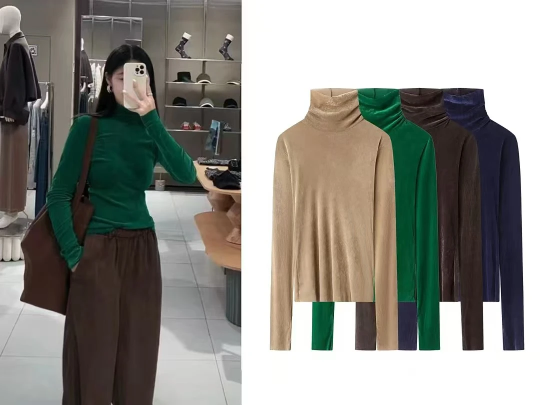 2025冬新款丝绒高领长袖打底T恤衫【3998】