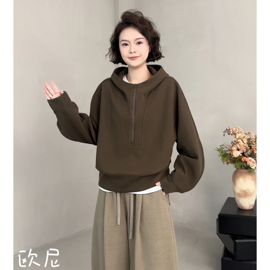欧尼私服 2025早秋新款半拉链连帽宽松慵懒风卫衣外套2509C5752