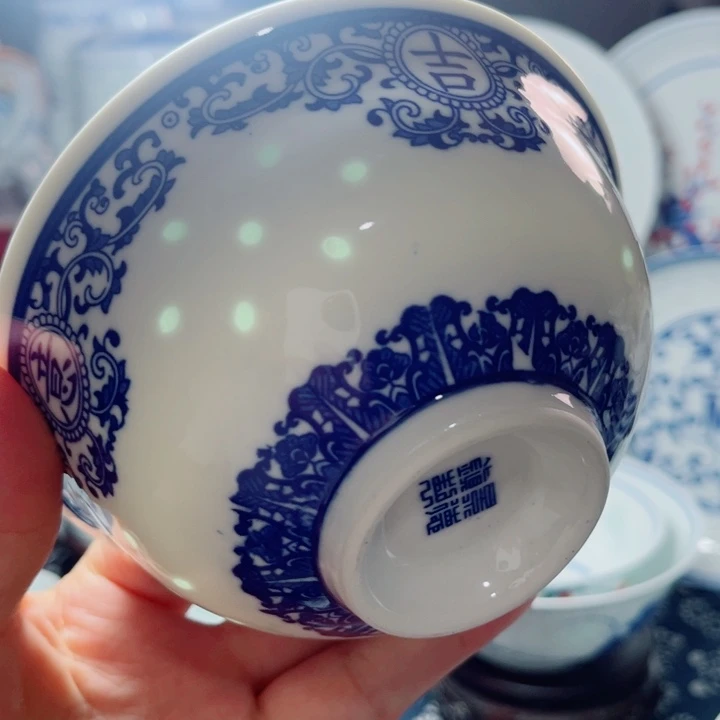 青花玲珑5寸饭碗吉祥如意