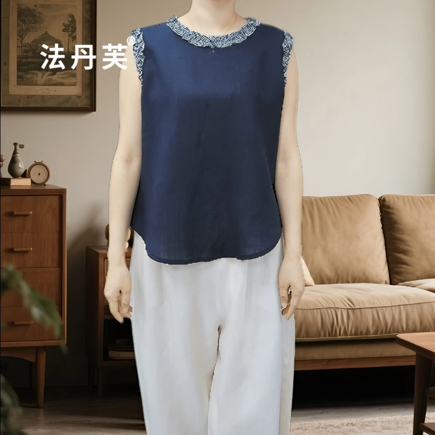 【恩祈定制】主播上衣2025夏季新款透气上衣女天丝亚麻格子拼接